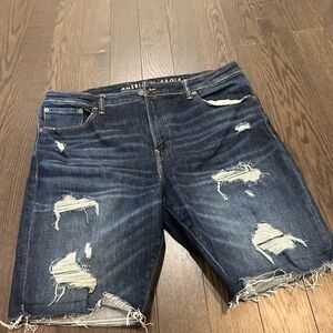 American Eagle Outfitters Blue Distressed Jean Shorts